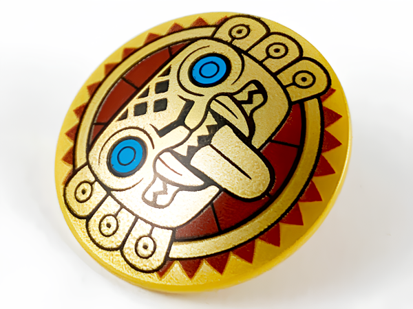 Щит Lego Minifigure,75902pb18 Shield Circular Convex Face with Gold Jaguar Face on Dark Red Sun Background Pattern